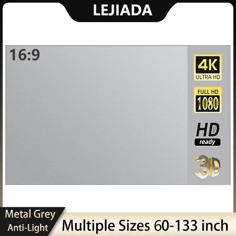 LEJIADA Schermo per proiettore Metallo Grigio Anti-Luce 60-133 pollici 16:9 Schermo riflettente portatile pieghevole Festa a casa Interno Esterno