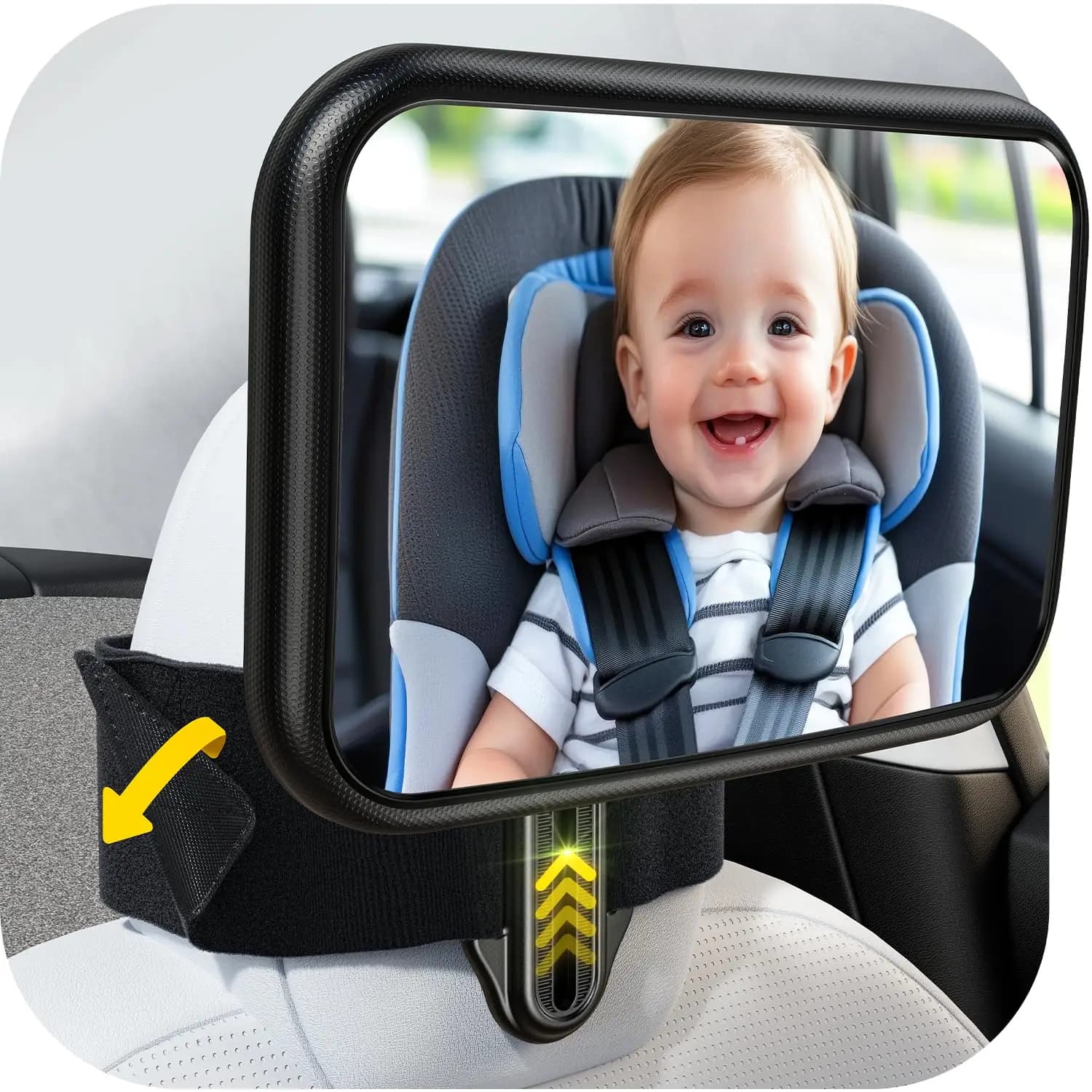 Specchietto retrovisore per auto con poggiatesta fisso per specchietto retrovisore per bambini per Tesla infrangibile 360 ° ampio campo visivo, scuotere il cinturino in velcro stabile