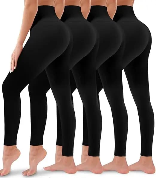 4 Pieces Women Pocket Yoga Pants High Waist Tummy Control Butt Lift Opaque Stretch Running Gym Workout Leggings