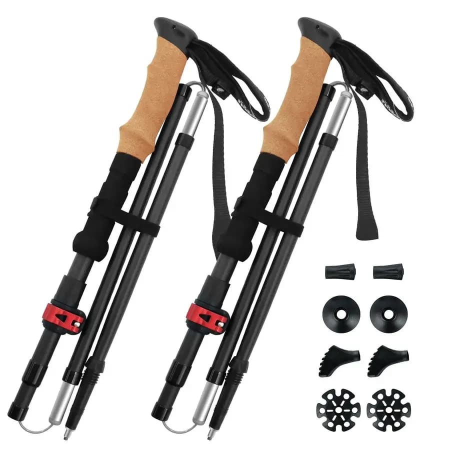 Lightweight and Foldable Fiber Trekking Sticks, Set of 2 Nordic Hiking Sticks for Travel, Hiking and Walking