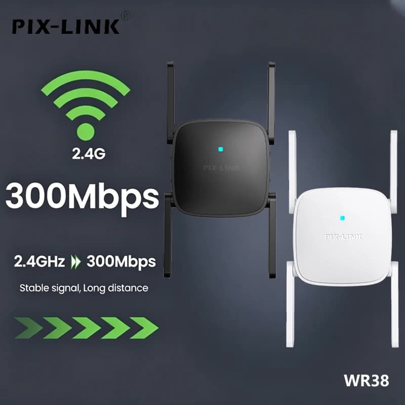 PIX-LINK WR41Q Ripetitore WiFi 300Mbps Amplificatore di Segnale Wireless Estensore di Portata Router/AP WPS 2.4GHz Ripetitore per Casa e Ufficio