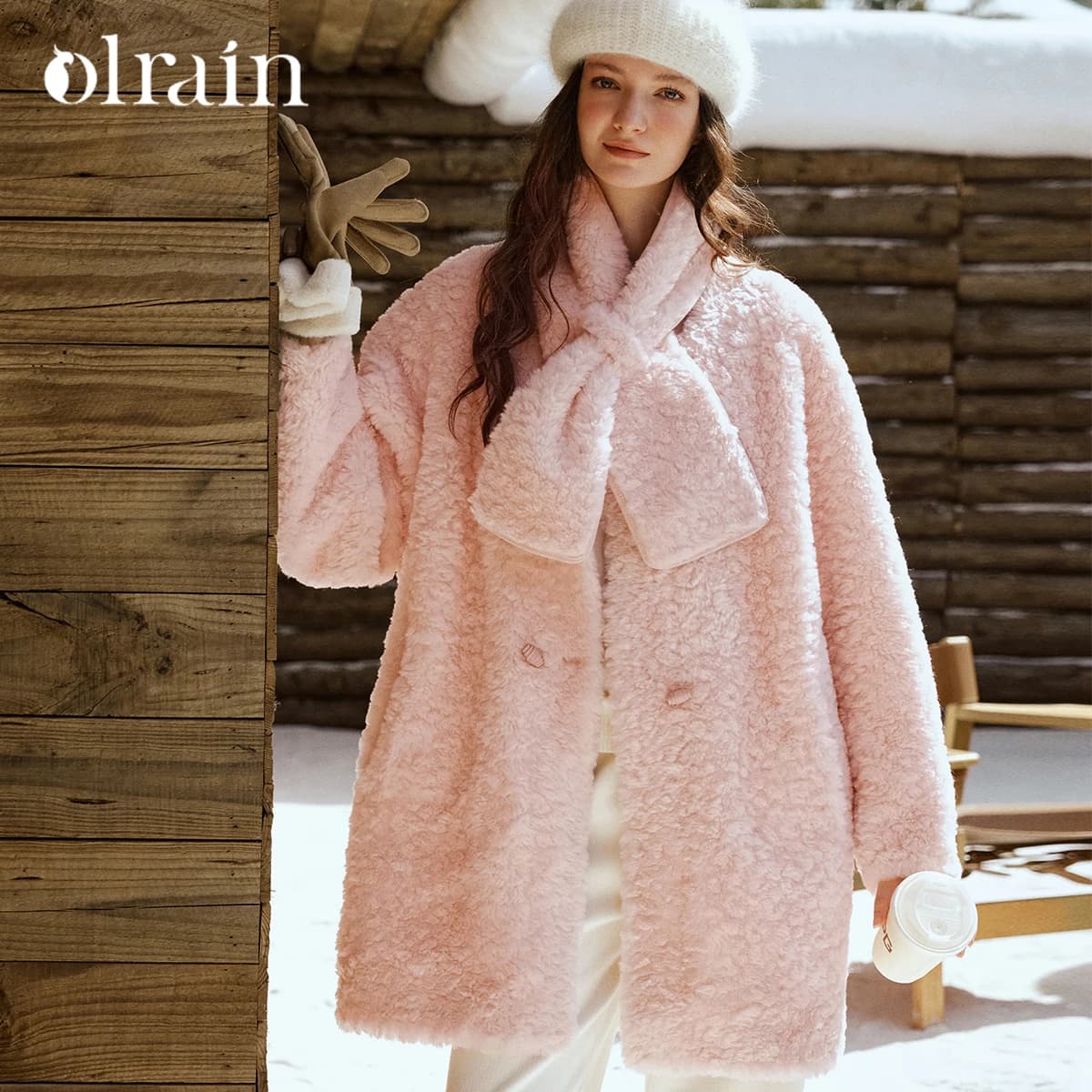 Cappotto di pelliccia OLrain Donna ispessito di media lunghezza stile francese 2025 Cappotti invernali da donna con sciarpa Girocollo Giacche da donna WGO57DP003622