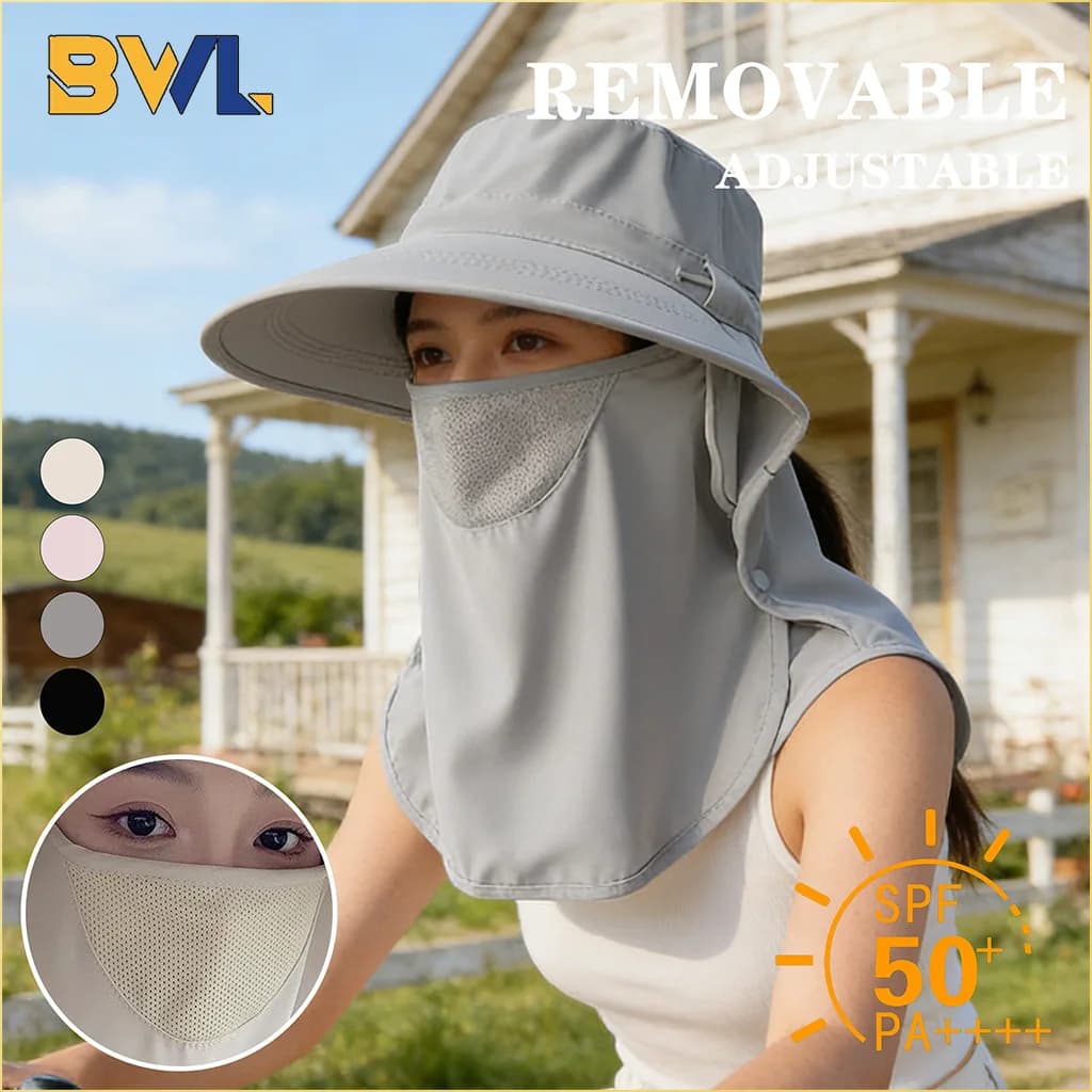 Breathable UV Protection Sun Hat with Face Cover and Neck Flap for Women Summer Outdoor Fishing Hiking Gardening Wide Brim Cap