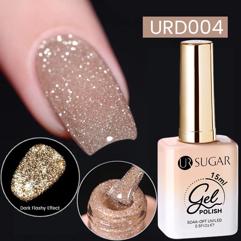 UR SUGAR 15ml Smalto Gel Riflettente Oro Argento Scintillante Glitterato Scuro Intenso Semipermanente Soak Off UV LED Gel Varnish