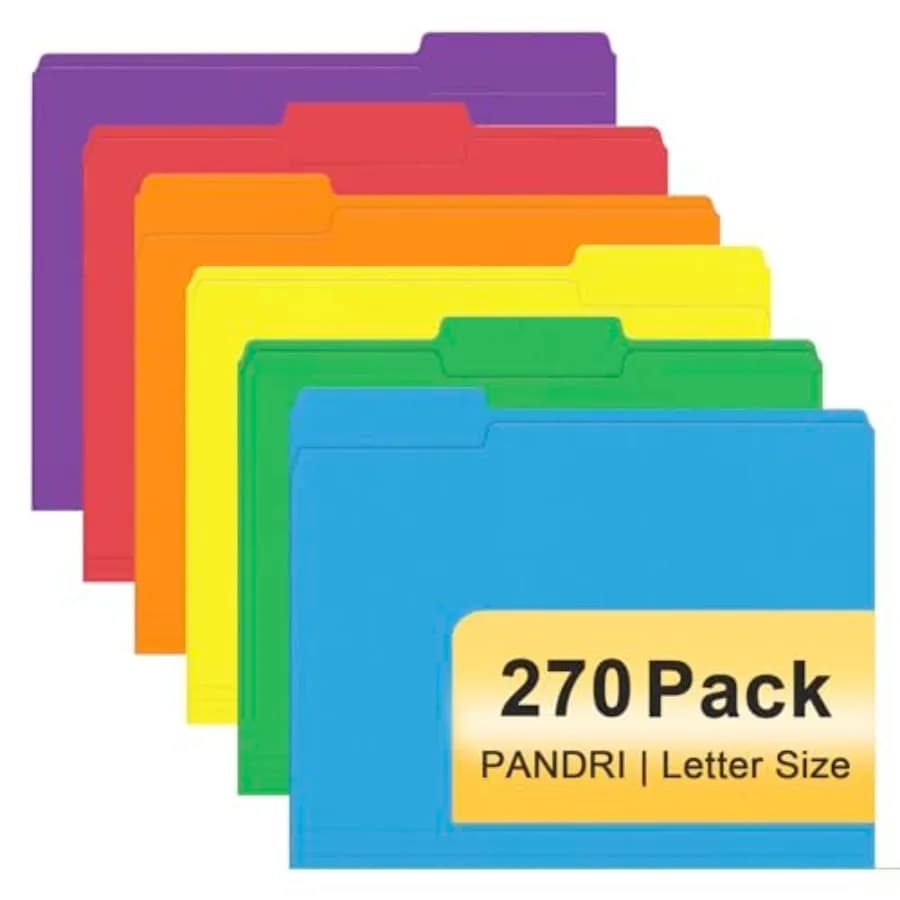 Cartelle Portadocumenti Colorate, Confezione da 270 Pezzi, con Linguette a 1/3 di Taglio, Formato Letter, per Ufficio, Scuola e Aziende