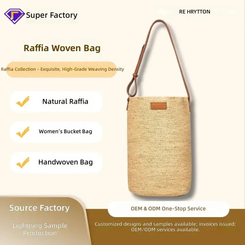 Lafite straw woven tote bag women's handwoven shoulder bucket bag high-end custom straw handbag for casual daily use
