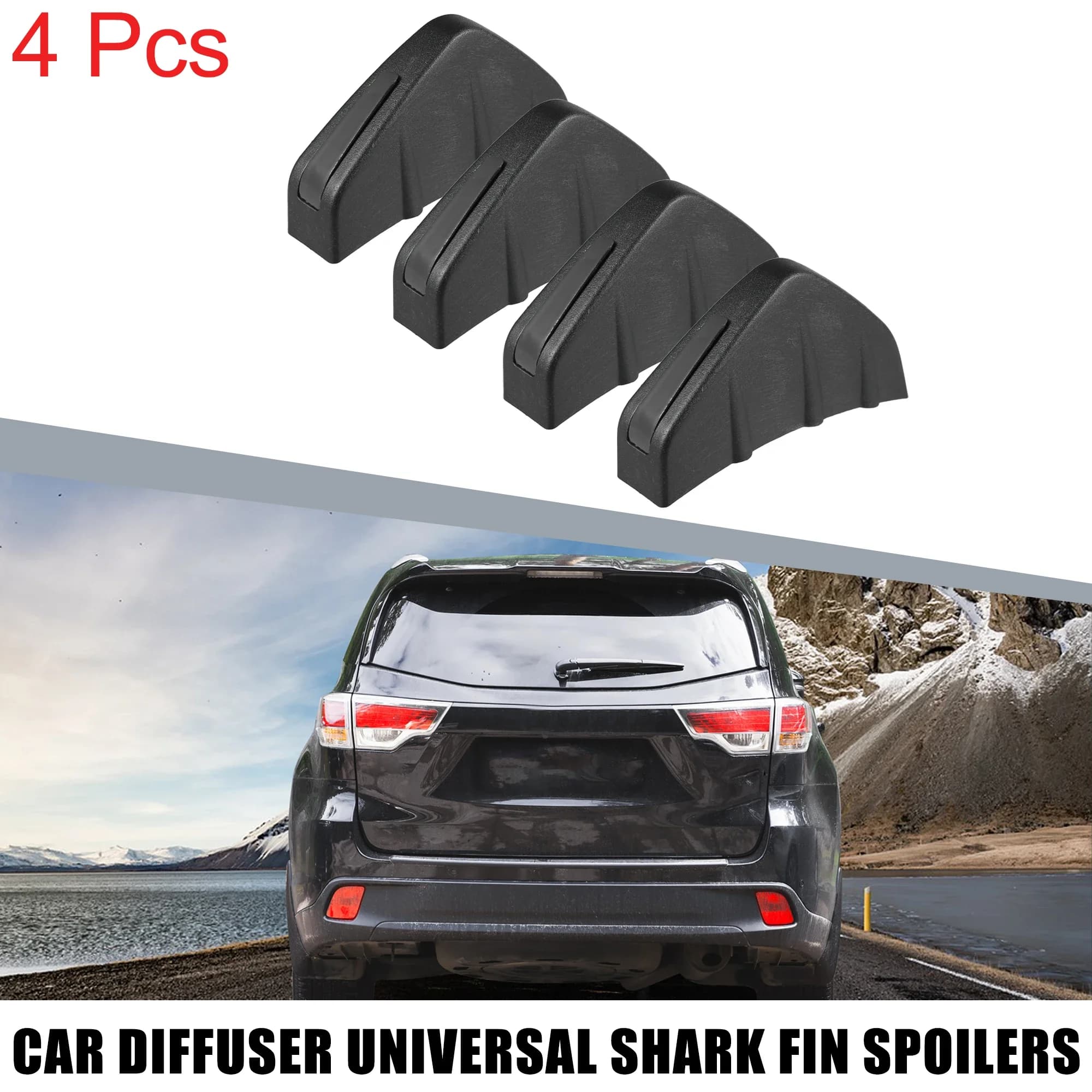 4pcs Car Diffuser Universal Shark Fin Spoilers Rear Spoiler Wing Diffuser Trim Bumper Lip Decoration for Car Vehicle