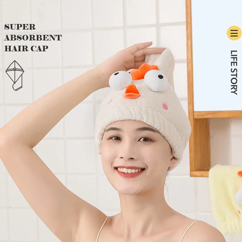 Cartoon chick Magic microfiber shower head embroidery towel bath caps dry hair quick drying soft for Lady turban Head Wapes