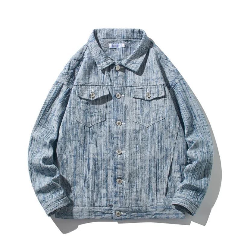 Cappotto di jeans da uomo con risvolto primaverile Modello jacquard Giacca di jeans lavata alla moda Giacca di jeans da moto Hommes Cappotti casual in cotone sciolto