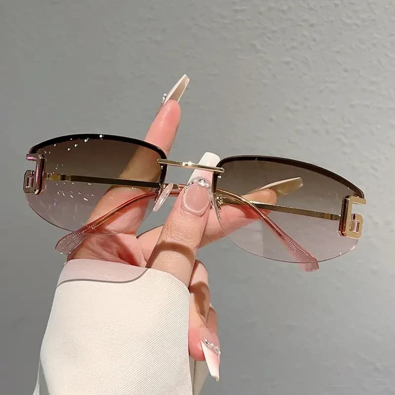 Rimless Oval Sunglasses Women 2026 New Fashion Mirror Decor Shades Trendy Luxury Brand Design Gradient Casual Sun Glasses 200000