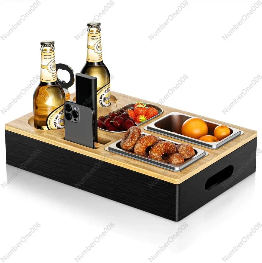 Beer sofa snack box, remote control, cell phone, sky and ground cover, wooden snack tray box with magnetic suction