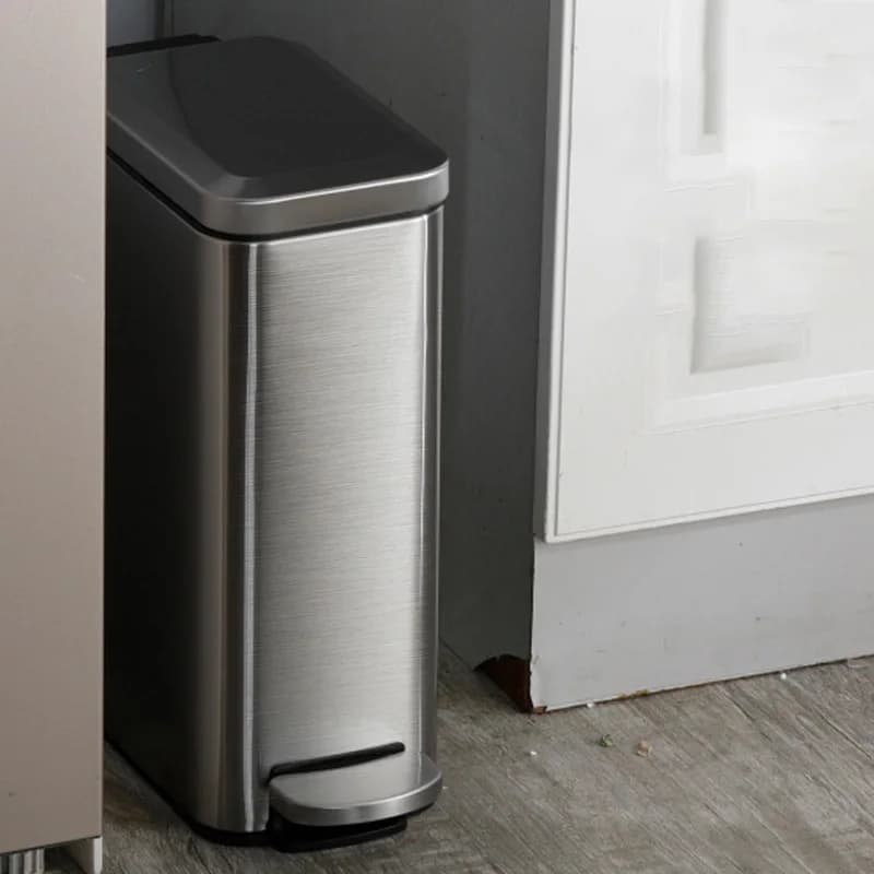 Stainless Steel Trash Can with Pedal Kitchen 10L Metal Garbage Bin Narrow Waterproof Living Room Paper Basket Cleaning Supplies