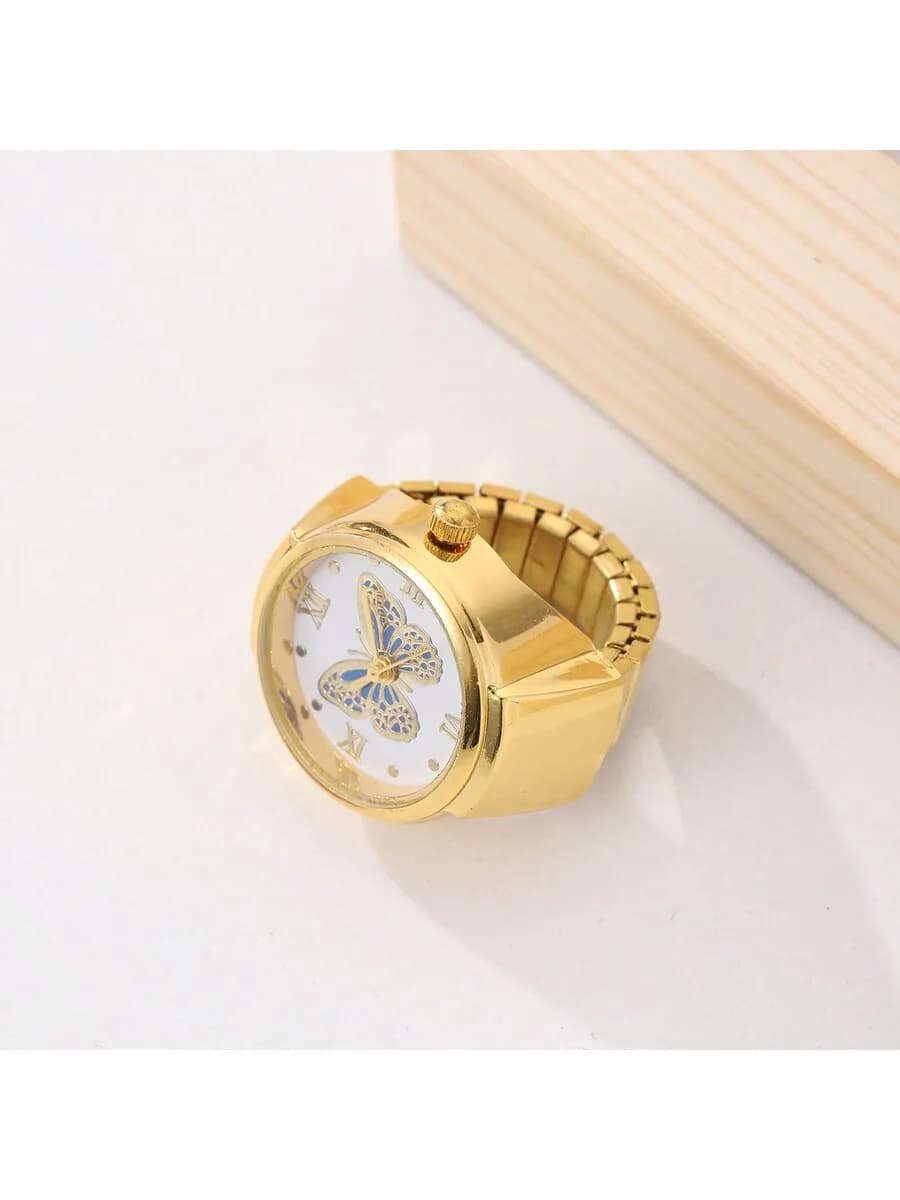 Anello orologio con design a farfalla per donna, accessorio di gioielleria alla moda