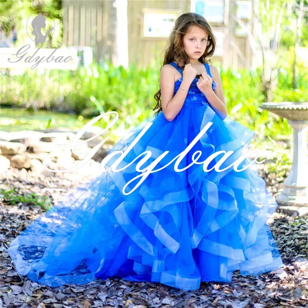 Flower Sweetheart Spaghetti Strap senza maniche pieghe A Line Long Ball Flower Girl Dress lunghezza del pavimento elegante abito da prima comunione