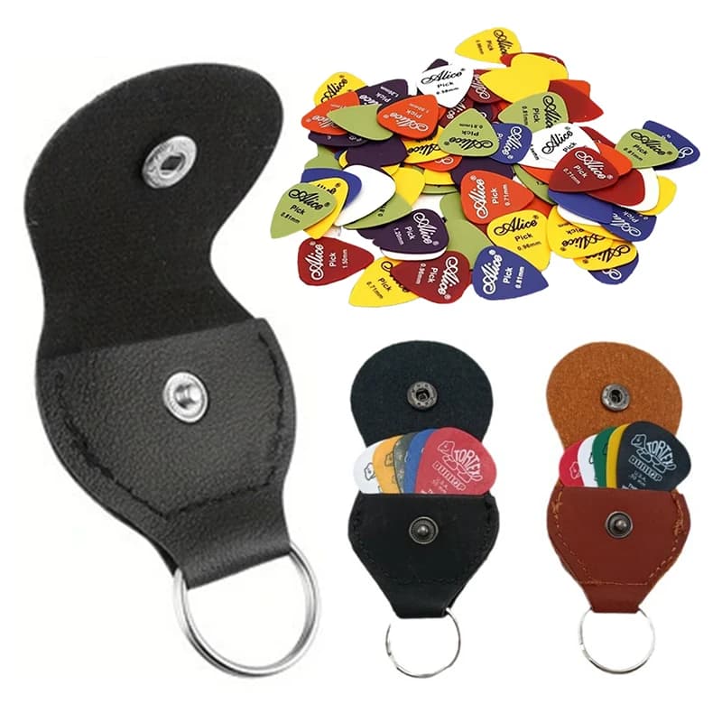 1PC Borsa per plettro per chitarra con 3 plettri casuali Set Borse porta plettro nere/marroni disponibili Portachiavi per riporre plettri Accessori per chitarra ZYF
