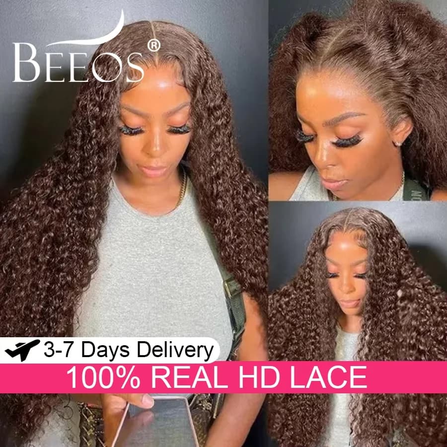 250% 13x6 Real HD Lace Frontal Human Hair Wigs Dark Brown Water Wave Wig Melt Skins Colored Pre Plucked For Women Brazilian Hair