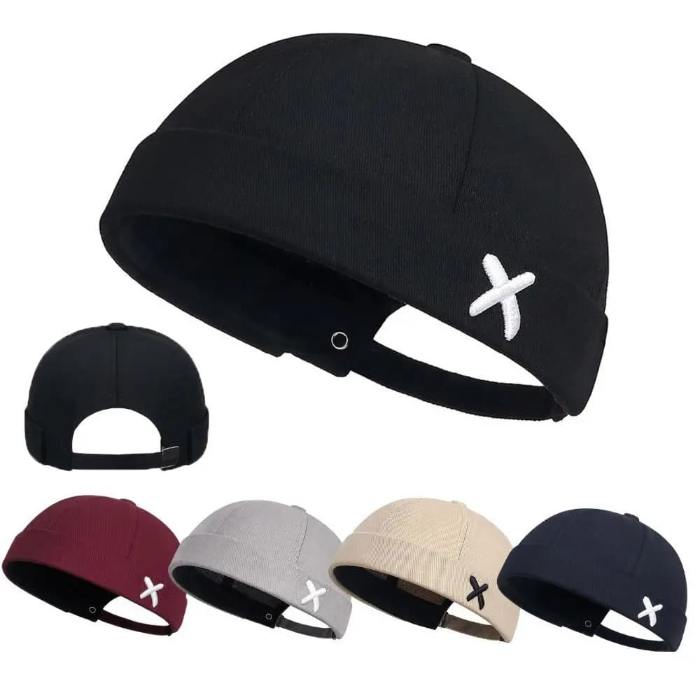 Cappello Docker Vintage Senza Visiera in Tinta Unita, Berretto Regolabile Stile Hip Hop, Cappello Senza Tesa Streetwear