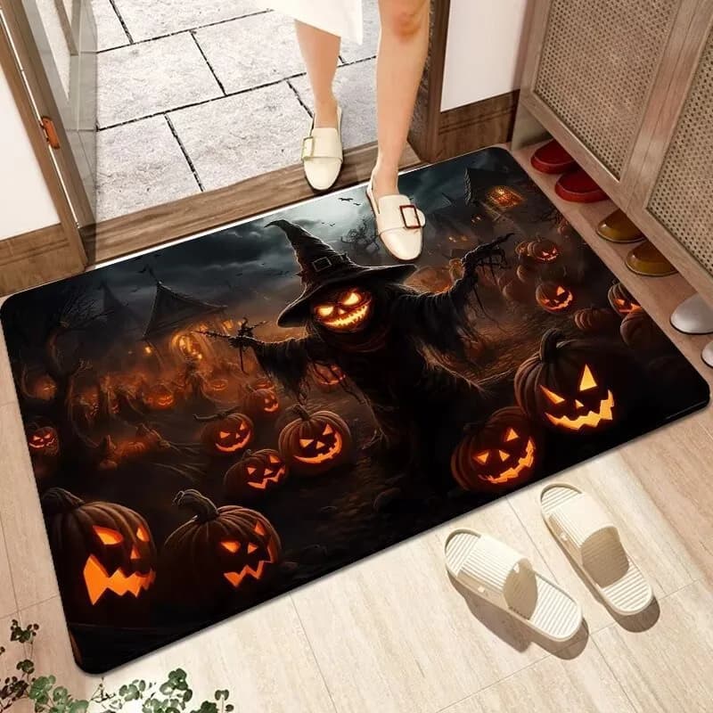 Mysterious Pumpkin Head Witch Ghost Halloween Doormat Non Slip Entrance Rug For Scary Trick Or Treat Decor Gift