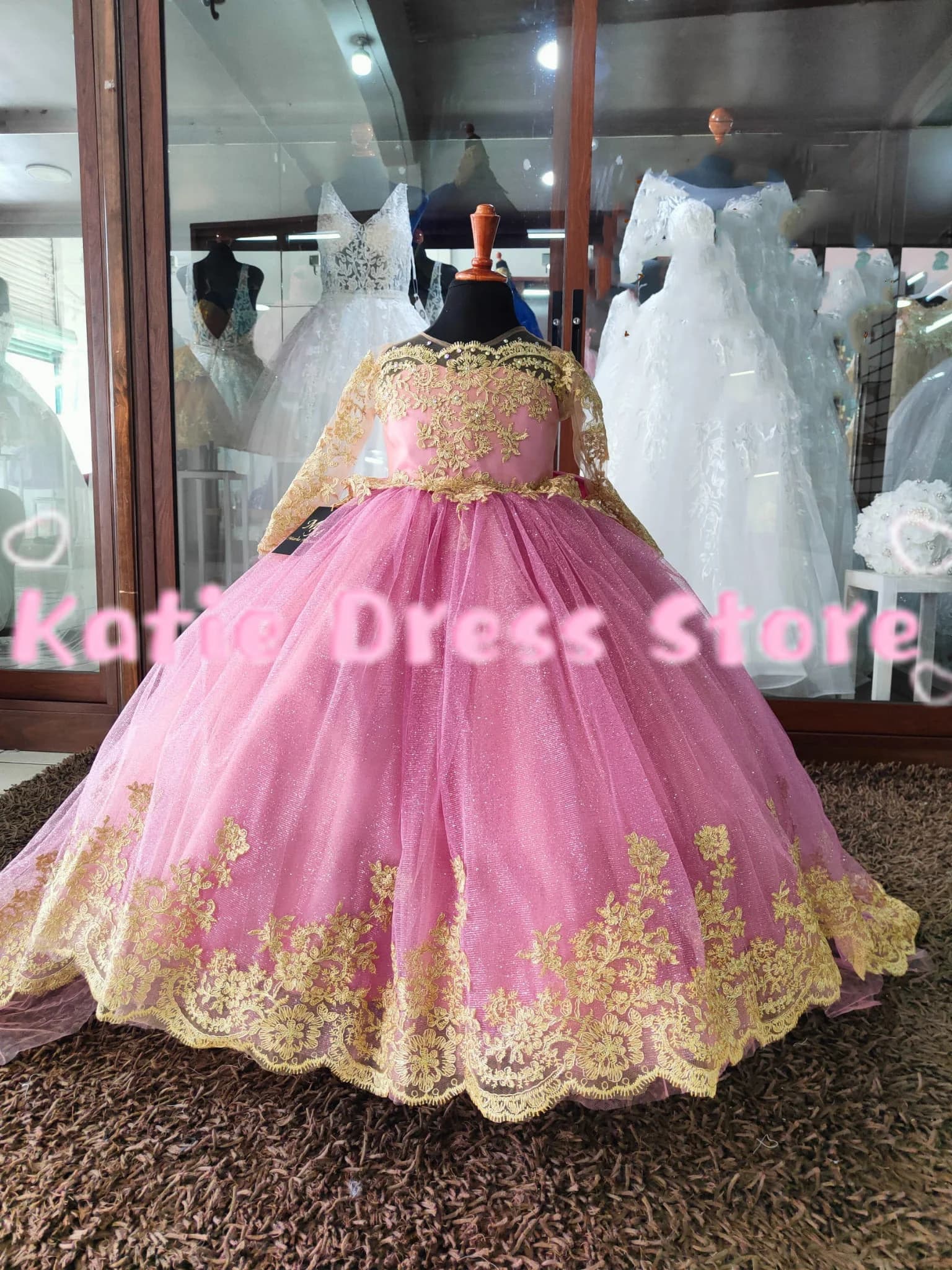 Abito da damigella rosa per matrimonio, in tulle, con applicazioni in pizzo, fiocco, per bambini, per feste di compleanno, Prima Comunione, abiti da ballo personalizzabili