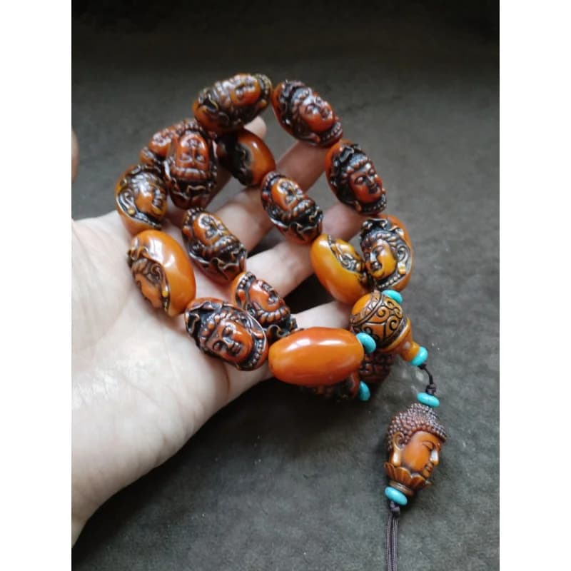 Bracciale Buddha in cera d'api leggenda tibetana vecchio avvolto in polpa di Guanyin perline palmare