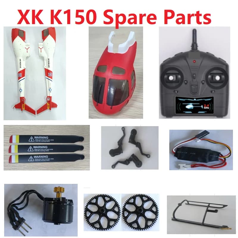 Ricambi per Elicottero RC Wltoys XK K150: Pale Principali, Ingranaggi, Motore, Albero, Scocca, Copertura, Clip Rotore, Ricevitore, LED, ecc.