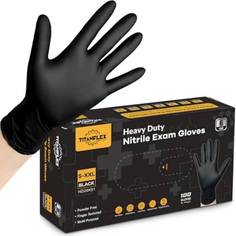 Guanti Monouso in Nitrile TitanFlex 6-mil Neri Resistenti Senza Lattice Sicuri per Alimenti per Cucinare e Preparare Cibi