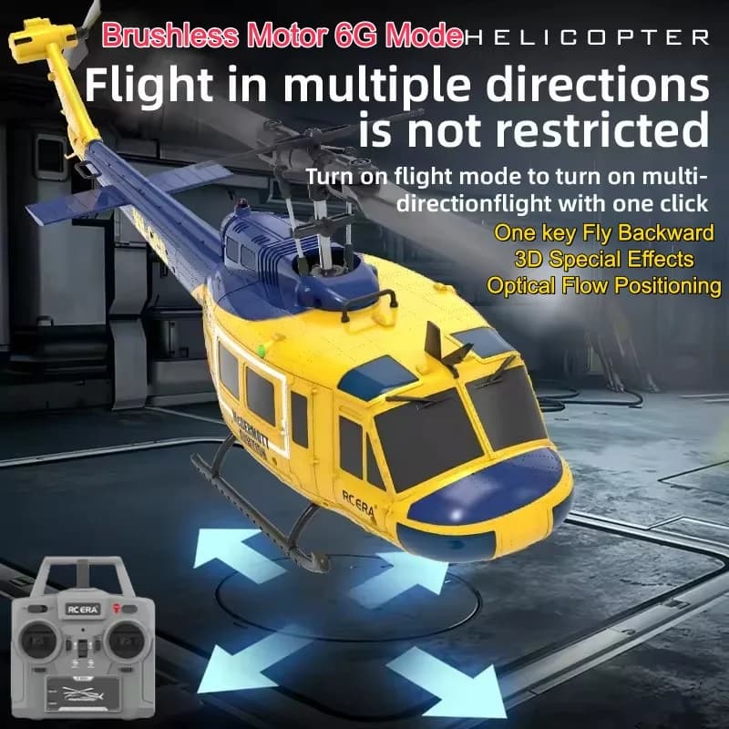 Elicottero RC Brushless Flybarless RTF con Giroscopio a 6 Assi, Flip 3D con Un Clic, Posizionamento Ottico del Flusso, Elicottero UH1, Giocattolo per Bambini e Adulti