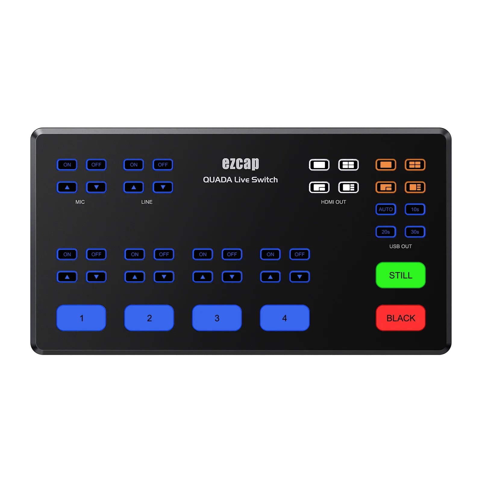 Ezcap328 QUADA Live Switch, Scheda di Acquisizione Video HDMI a 4 Canali, Stazione di Trasmissione per Streaming Live con Pulsanti Multipli