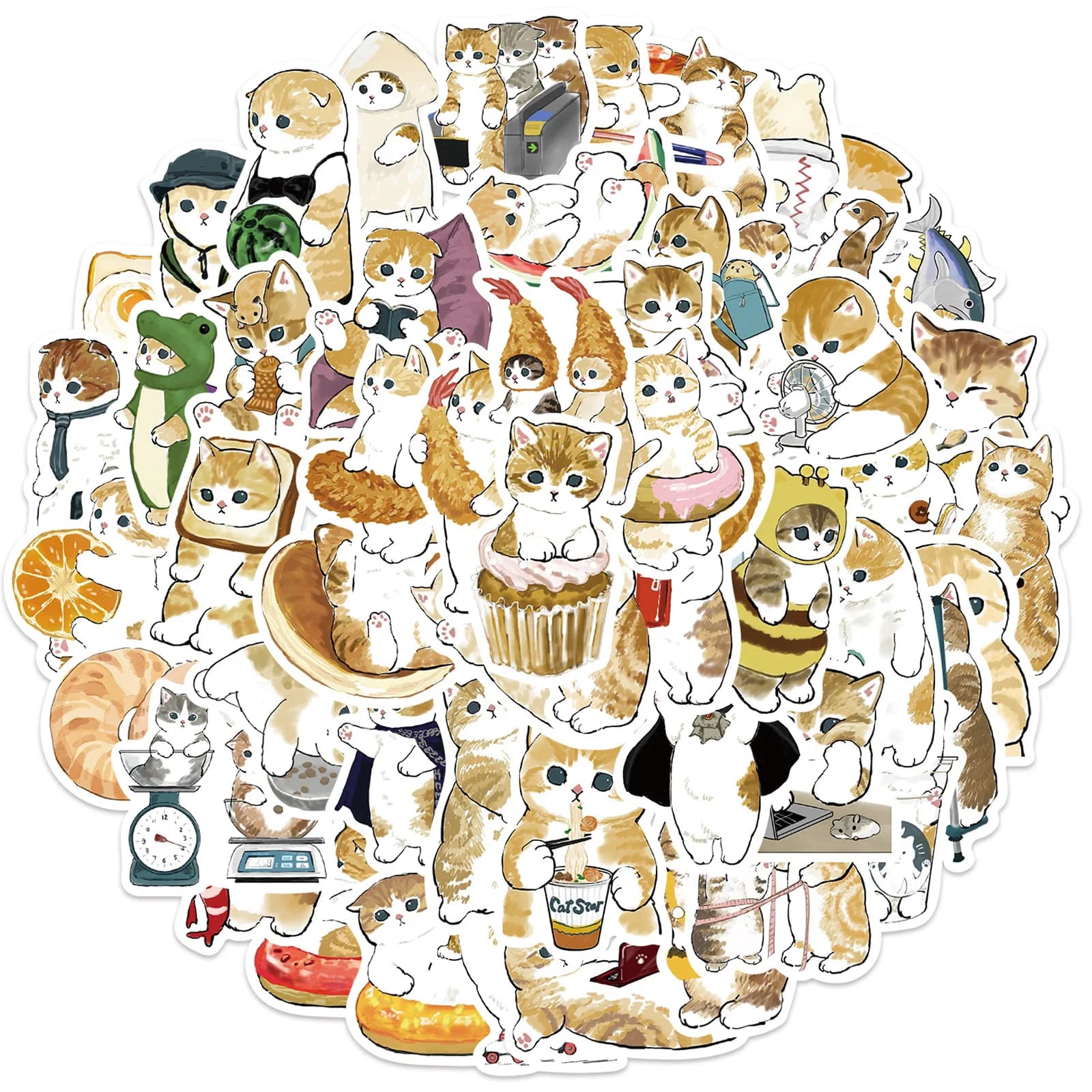64 Pezzi Adesivi Gatto Carini in Vinile Impermeabili per Laptop, Custodie Telefoni, Quaderni, Bottiglie d'Acqua, Adesivi Fai-da-Te