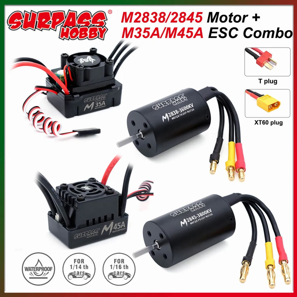 SURPASS HOBBY M2838 M2845 Motore Impermeabile M35A M45A ESC per 1/12 1/14 1/16 RC Auto Crawler Barca Giocattolo Wtloys Brushless Power Combo