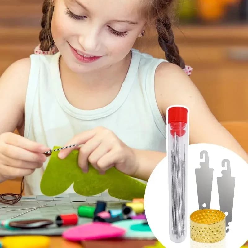 Stainless Steel Large Eye Sewing Needle Set With Threader And Storage Tube For Home Sewing Mending Embroidery DIY Crafts