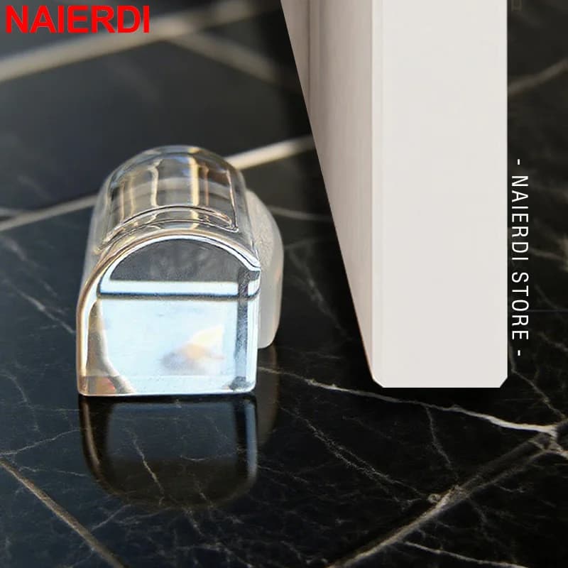 NAIERDI 1/2/4PCS Fermaporta in plastica trasparente Protezione da parete senza chiodi Supporto per porta anticollisione Buffer silenzioso Hardware per la casa