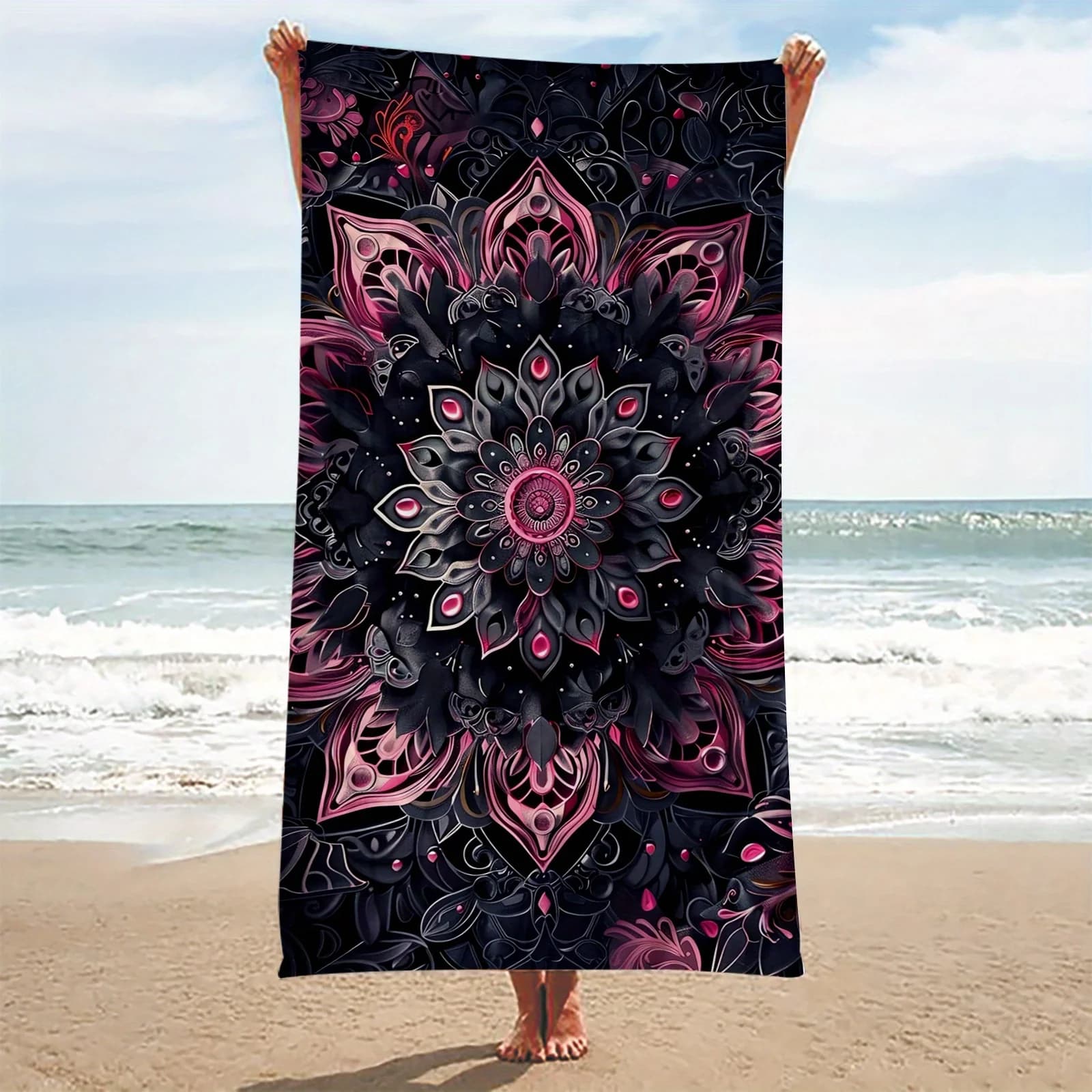 Asciugamano da spiaggia anti-sabbia con stampa Mandala, morbido, ad asciugatura rapida e altamente assorbente, multiuso per campeggio, viaggi, piscina e bagno