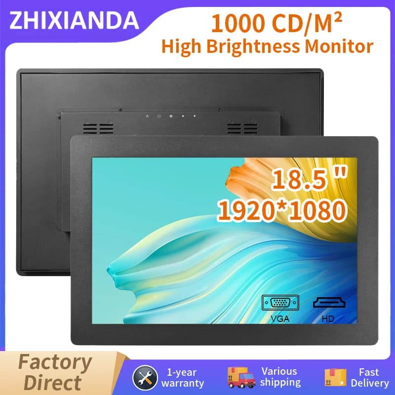 Outdoor 1000 Nits 18.5 Inch 1920*1080 Panel Mount Industry Monitor LCD Capacitive Resistive Touch Screen Display With VGA HDMI