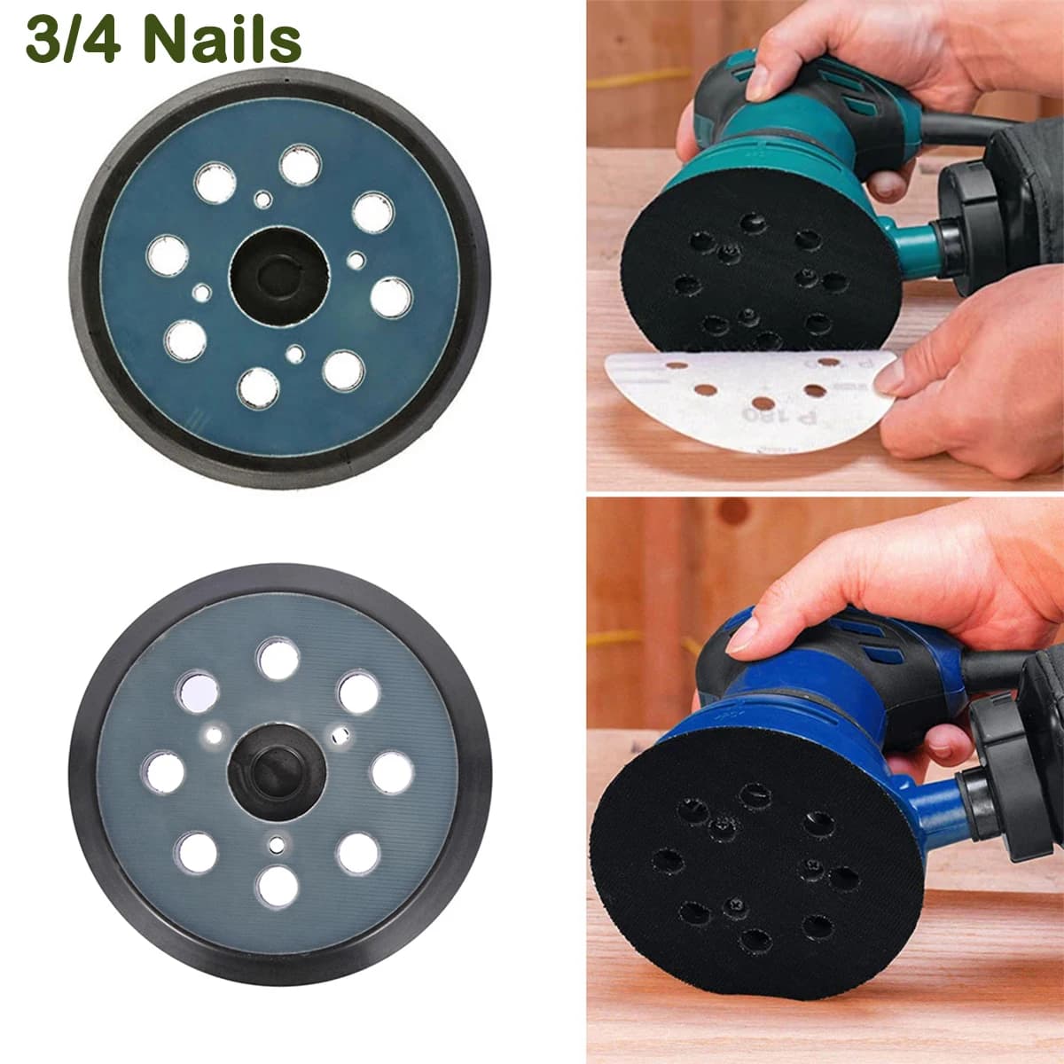 Tampone per levigatrice da 125 mm da 5 pollici 8 fori 3/4 chiodi Supporto per disco abrasivo Tampone per levigatrice ad anello per gancio per levigatrice orbitale elettrica Lucidatura