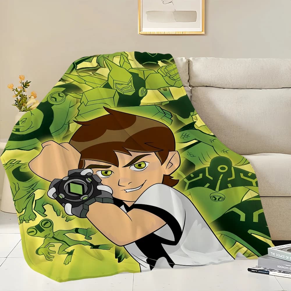 Cartoon B-Ben 10 Green Blanket Skin friendly comfort warm soft plush blanket suitable sofa living room office bedroom