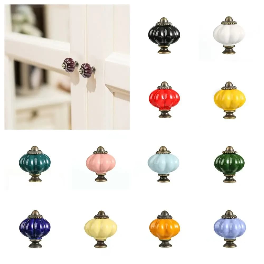 Simple Single Hole Ceramic Pumpkin Handle European Style Vintage Cabinet Knob Round Door Pull Handles Hardware