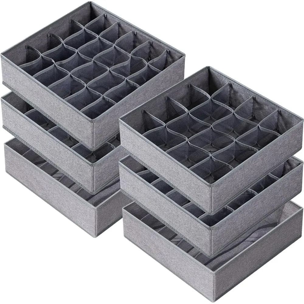 Set di 6 Grandi Organizzatori per Armadio in Tessuto Resistente con 90 Scomparti per Calzini, Biancheria Intima, Vestiti per Bambini, Cravatte, Cinture - Grigio