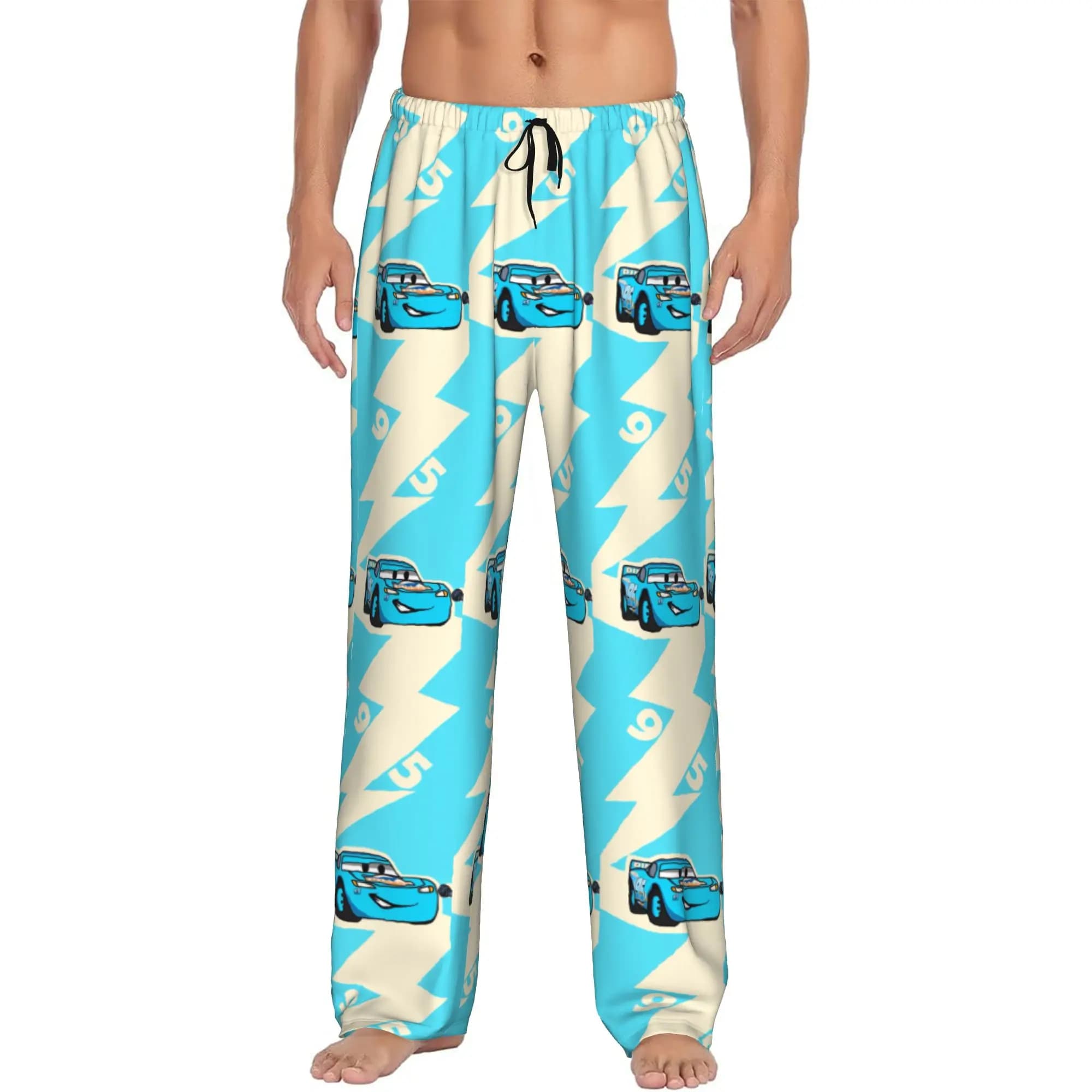 Pantaloni Pigiama Personalizzati da Uomo con Stampa Anime Lightning McQueen, Pantaloni da Notte con Tasche