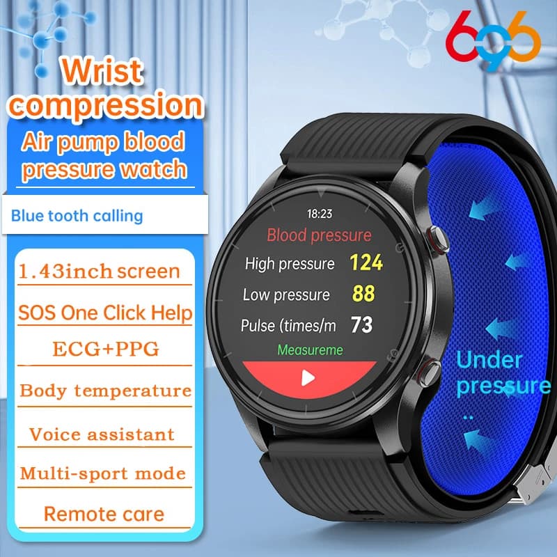 Polso Pompa d'aria Pressurizzazione Pressione sanguigna ECG PPG Temperatura Salute Smart Watch Blue Tooth Chiamata Assistente vocale Smartwatch