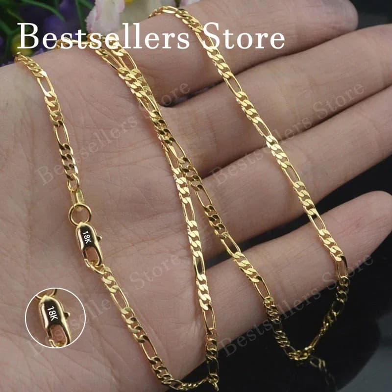 925 Sterling Silver, 18K Gold, 16-30 Inches, 4mm Figaro Chain Necklace, Fashionable, Charming, Elegant, Gift Jewelry