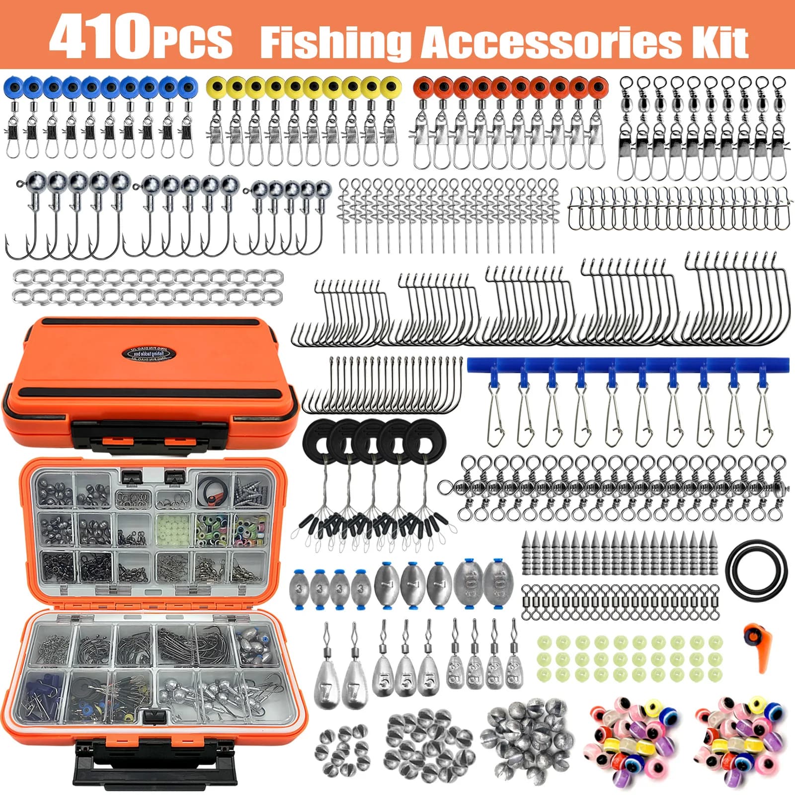 Professional Fishing Kit 170-410 Pieces with Tool Box, Ami, Piombi, Bass Fishing Wheels, Trout and Salt Water, Complete Set of baits