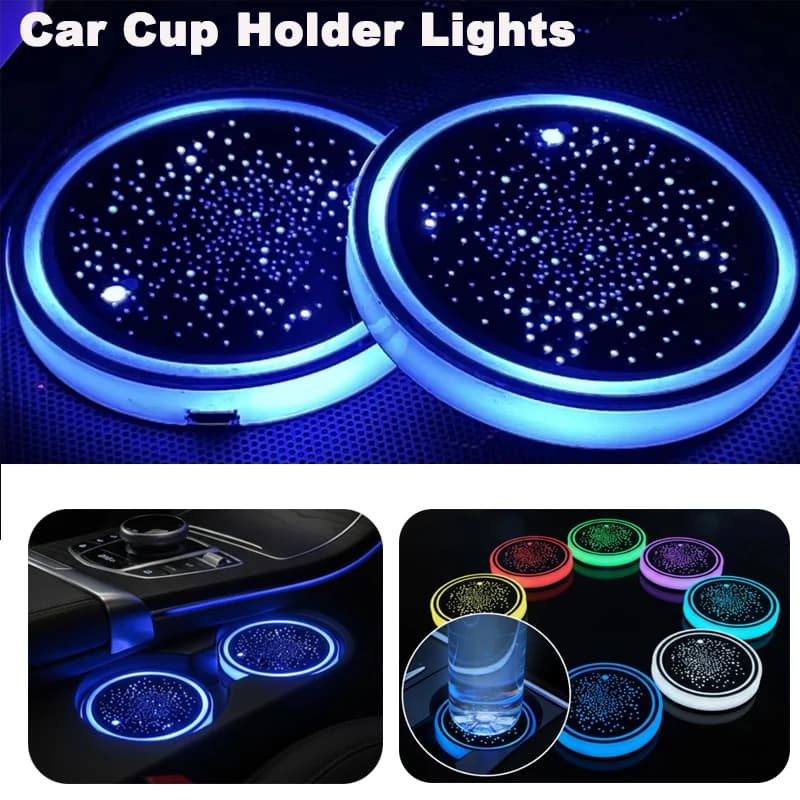1/2 Pieces LED Lights for Auto Glass Holders, Luminous Sub-seaters for Auto Glass Holders with 7 Colours Smooth, USB Mat Rechargeable Waterproof