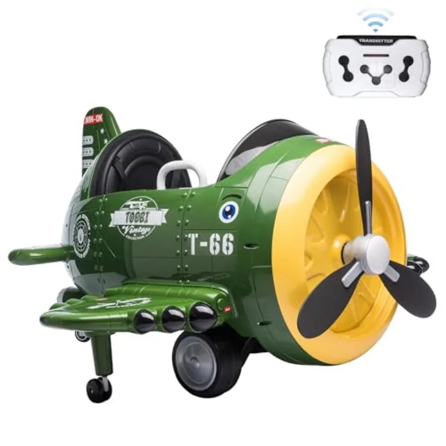Aereo Elettrico Cavalcabile per Bambini TOBBI 12V - Veicolo Elettrico Cavalcabile a Forma di Aereo con Telecomando