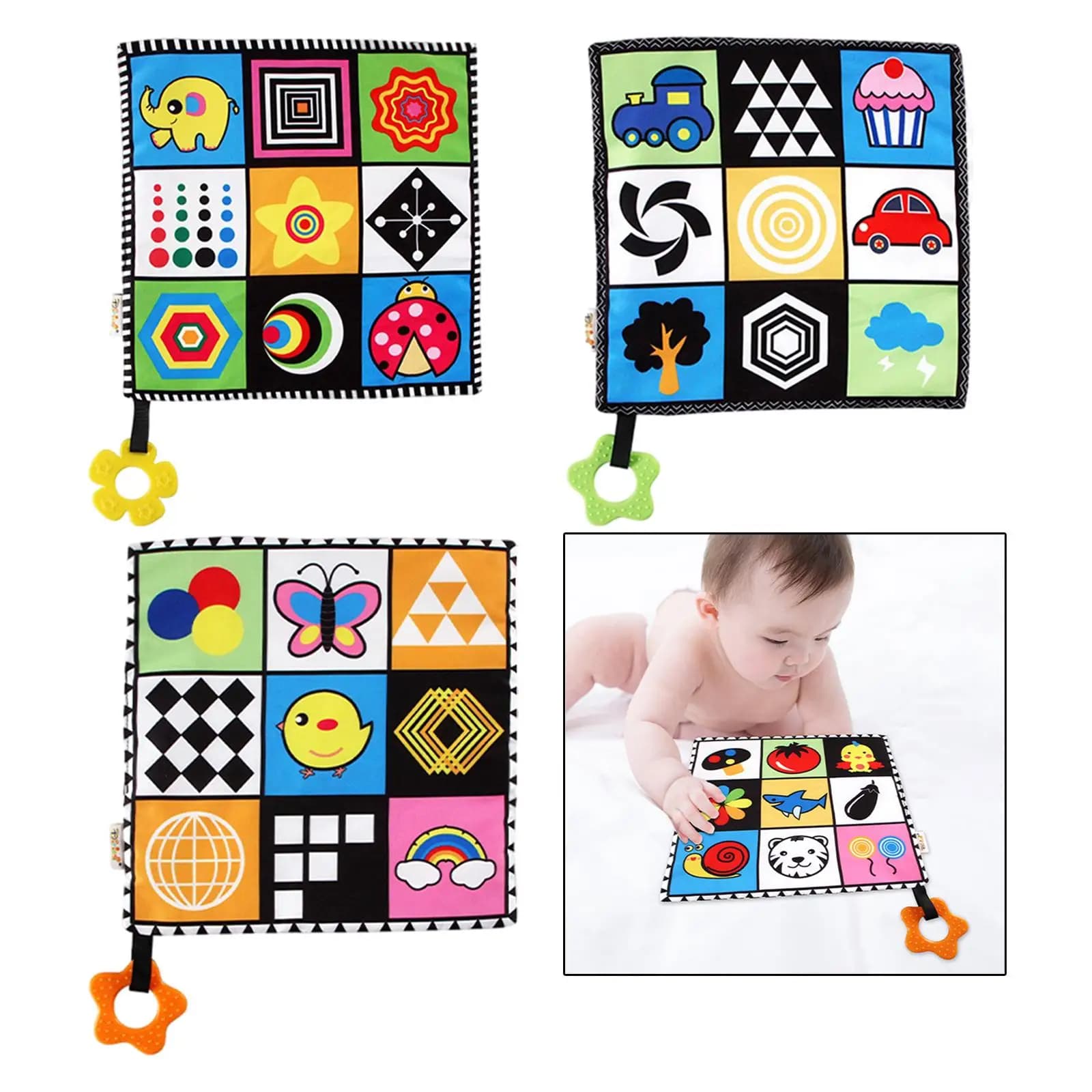 Soothing Towels Animal Print Baby Comforter Soft Square Blanket Sensory Toy with Teether for Newborns Nursery