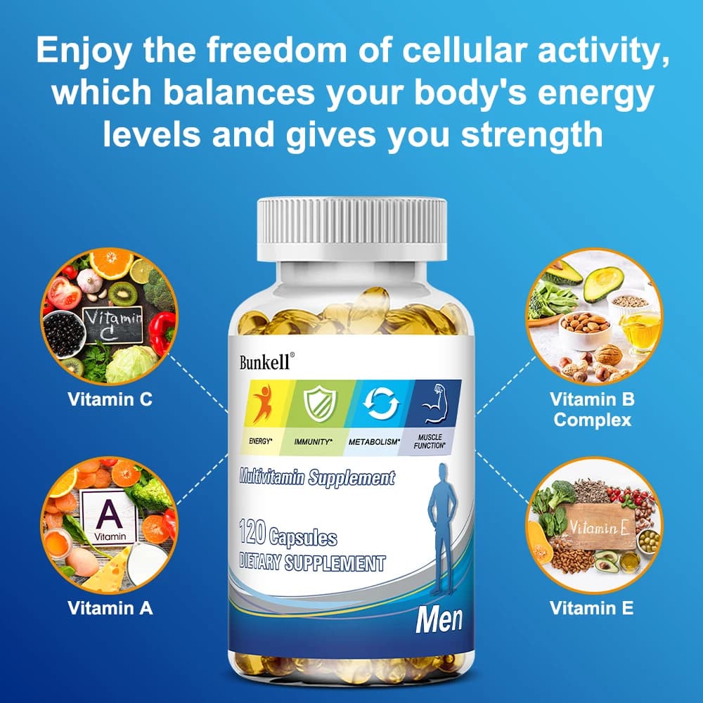 Multivitamin capsules: support energy, immunity, metabolism, muscle function, food supplement for men