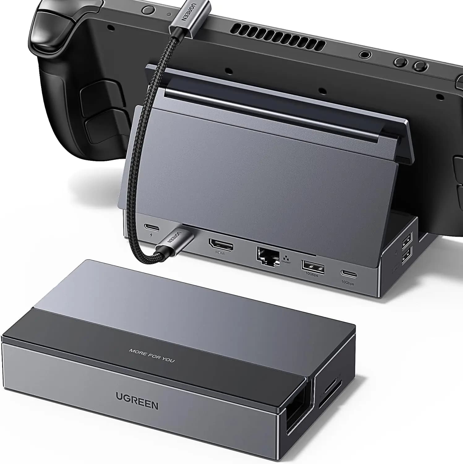 UGREEN Steam Deck Dock Docking station USB C 9 in 1 con supporto pieghevole, trasmissione veloce da 10 Gbps, ricarica rapida PD 100 W