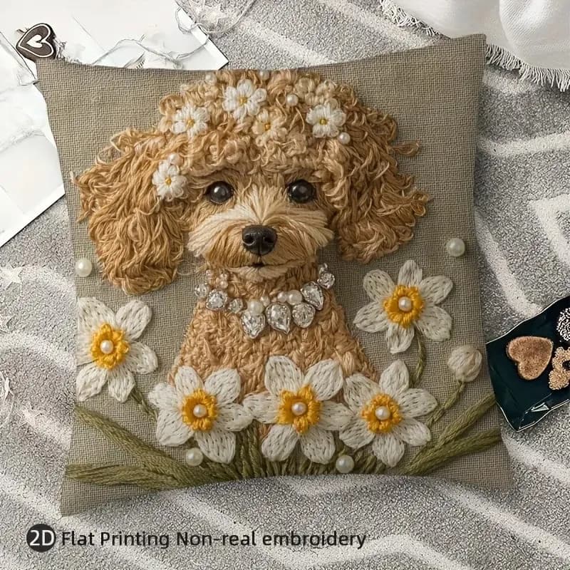 45x45 cm simpatico cartone animato barboncino federa fiore cartone animato adorabile piccolo cucciolo di cane copertura del cuscino decorazioni per la casa divano auto fodera per cuscino