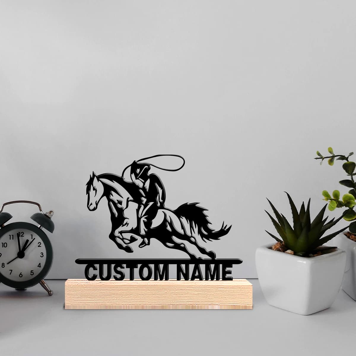Statua in Metallo Personalizzata da Cowboy con Base in Legno, Decorazione da Tavolo per Appassionati dello Spazio