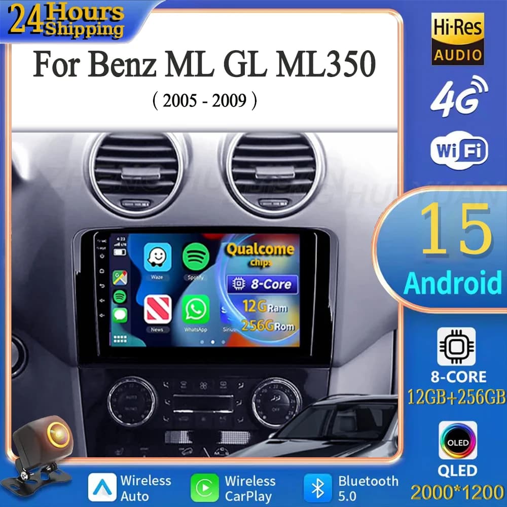 For Mercedes Benz ML GL ML350 GL320 X164 2005 - 2009 Android 15 Car Radio Multimedia Player Android Auto Carplay Head Unit Navig
